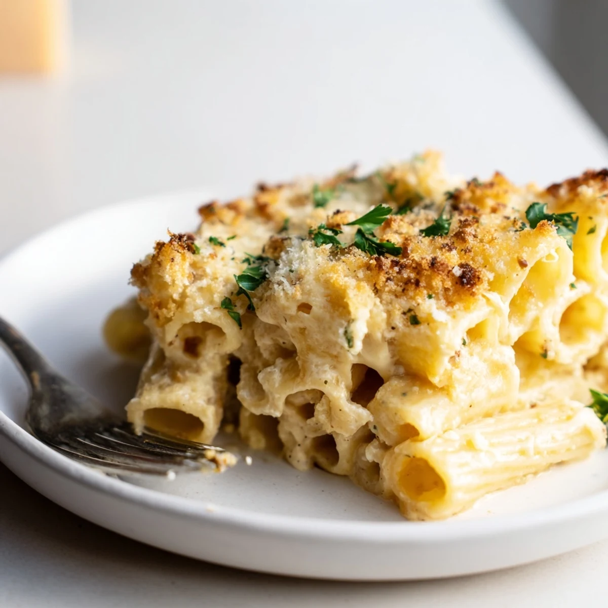Golden Miso Maple Pasta Bake, rich creamy sauce and bubbling cheese perfection.
