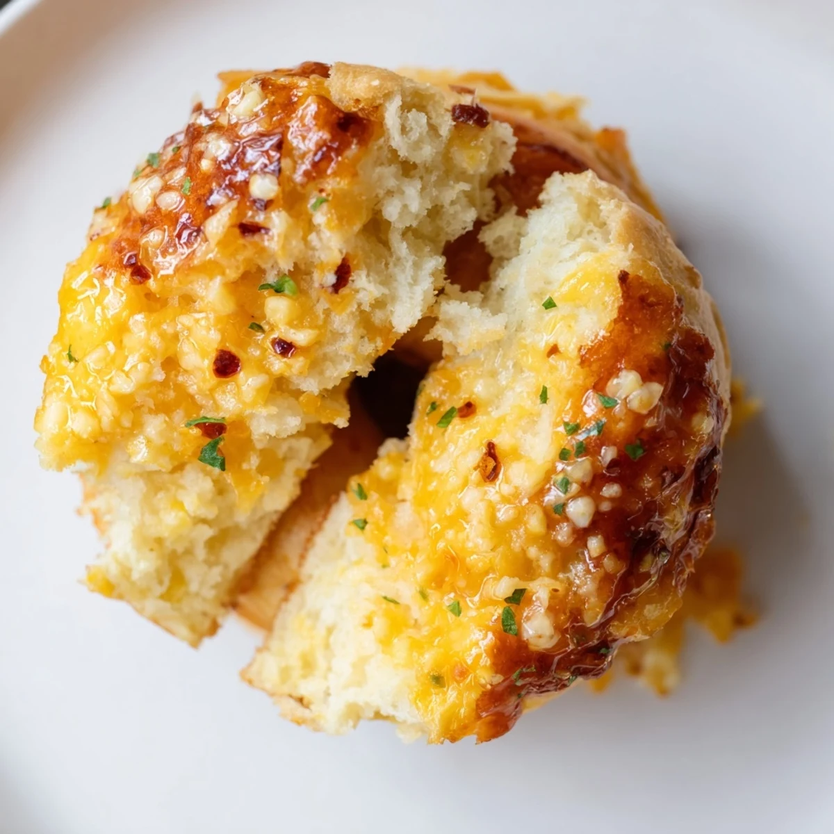 Savory Chili Garlic Cheese Biscuit Donuts, fresh from the oven, glisten with melted butter.  