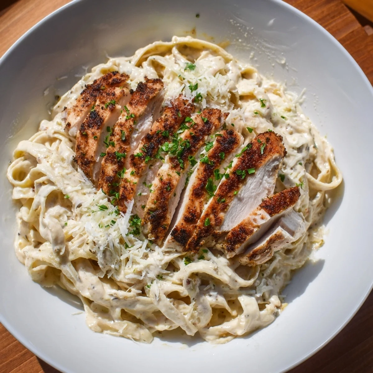 Creamy Cajun Chicken Alfredo, a delectable pasta dish with perfectly seasoned chicken pieces.