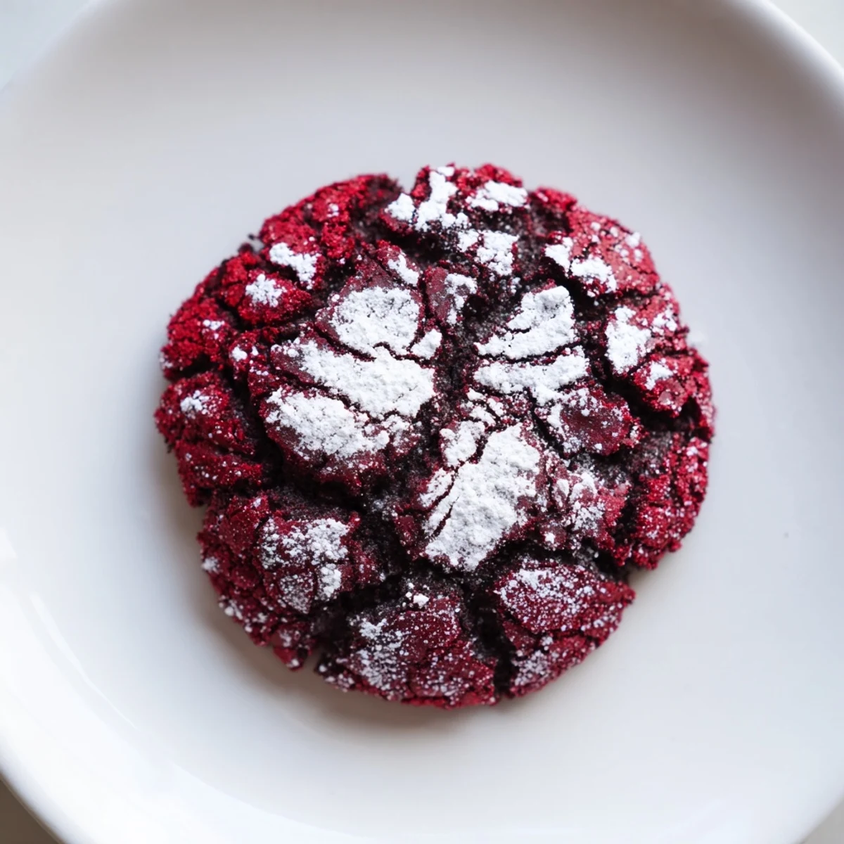 Warm, freshly baked Red Velvet Chocolate Crinkle Cookies with their distinct red color and fudgy centers.