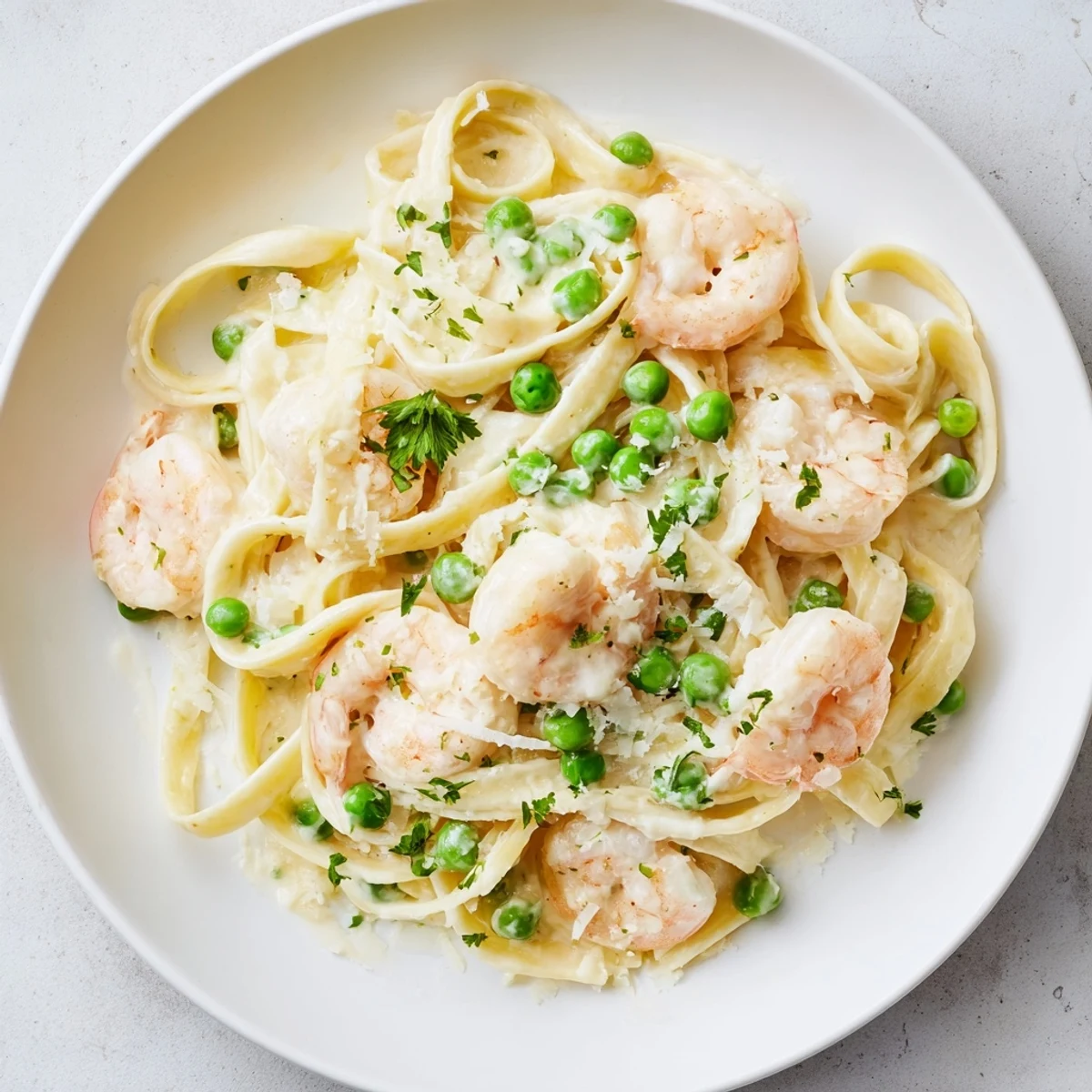 A quick and easy view of the finished Instant Pot Shrimp Alfredo Pasta, ready for a comforting meal.