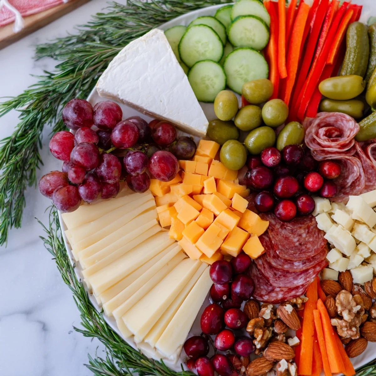 Vibrant Simplified Grazing Board Wreath featuring colorful cheeses, meats, and fresh produce, ready to enjoy.