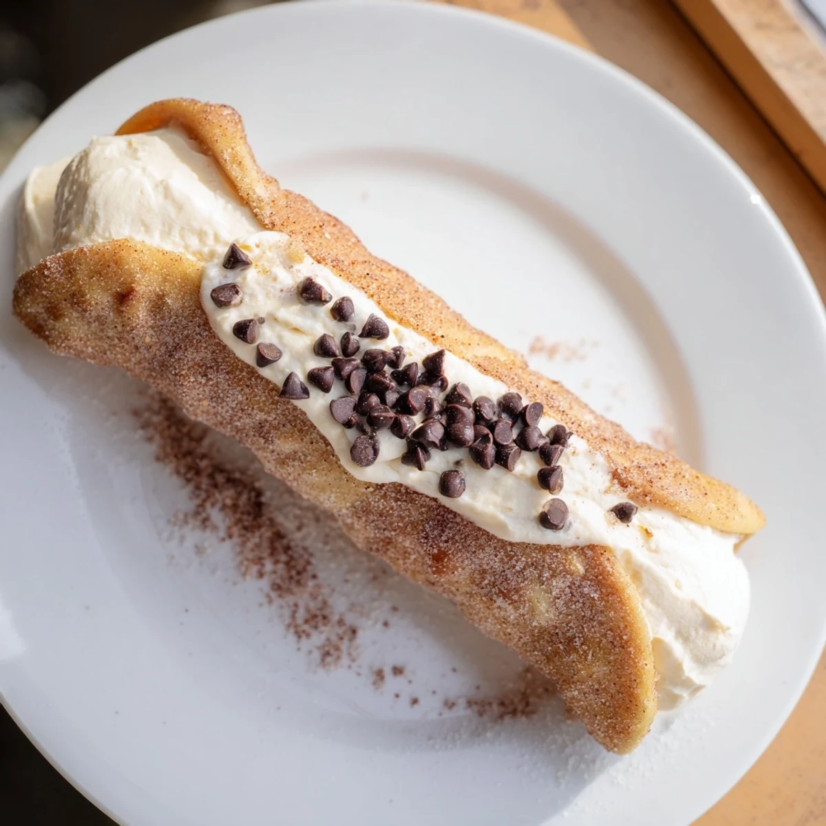 Golden, cinnamon-sugar Quick Churro Cheesecake Cones are ready to eat, filled with fluffy cheesecake.