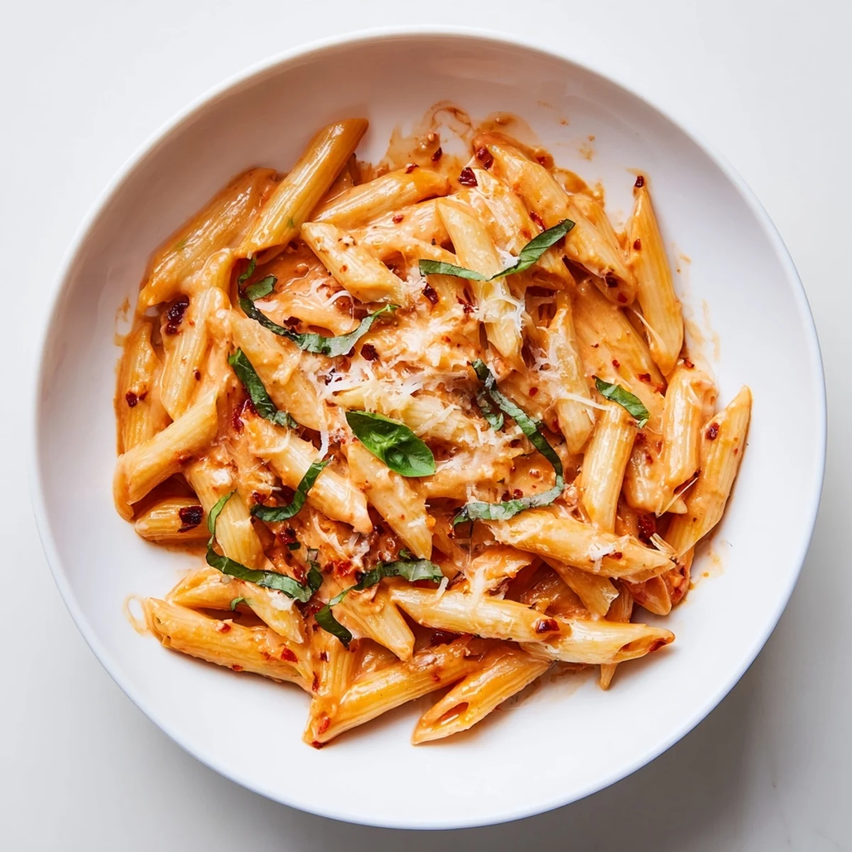 Silky red pepper sauce coats the penne in this quick 15-Minute Creamy Red Pepper Pasta recipe.