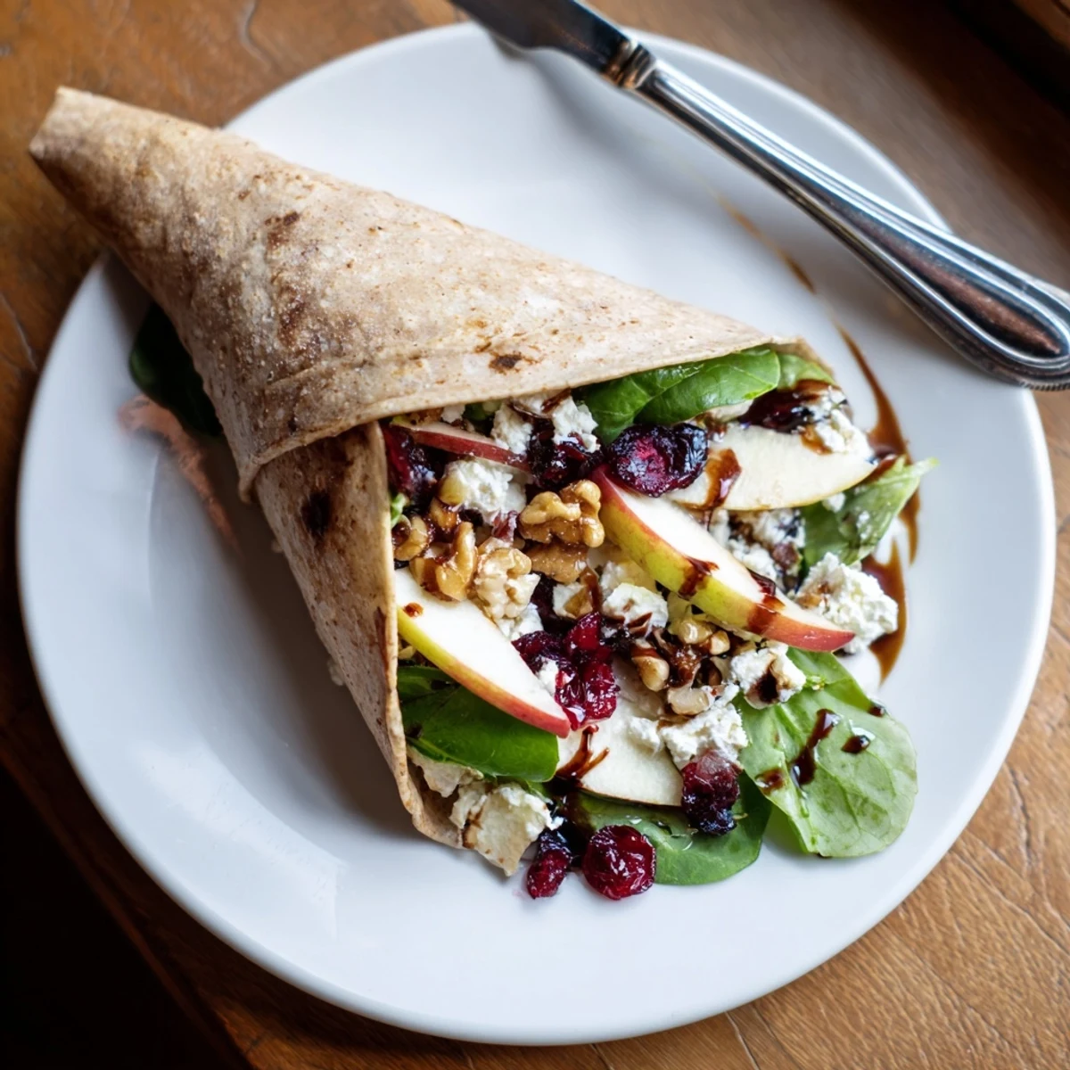 Vibrant Cranberry Goat Cheese & Walnut Holiday Wrap, showing a delicious, colorful, ready-to-eat wrap, cut in half.