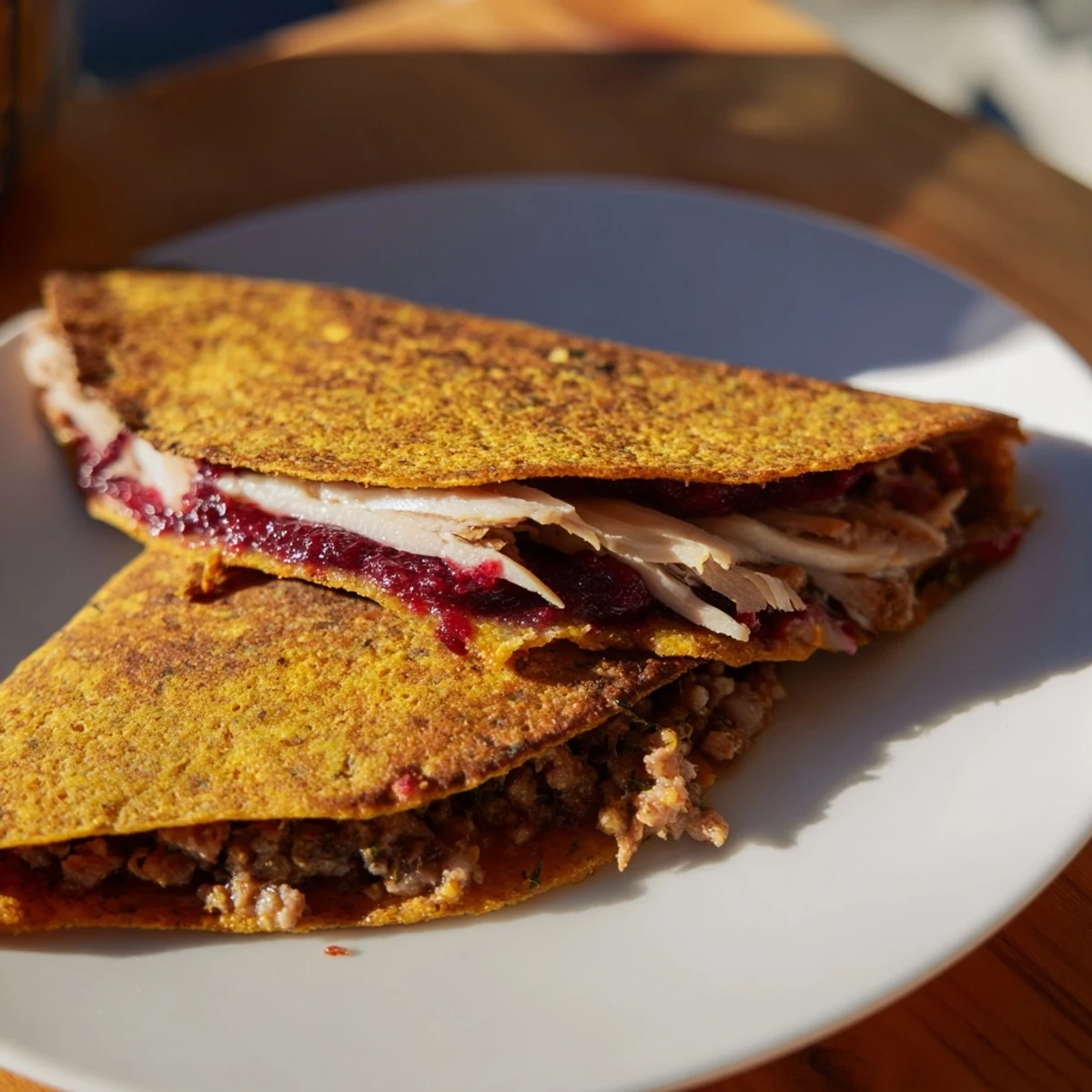 Warm and savory Turkey, Stuffing & Cranberry Leftovers Tortilla Wrap, a clever way to use holiday extras.