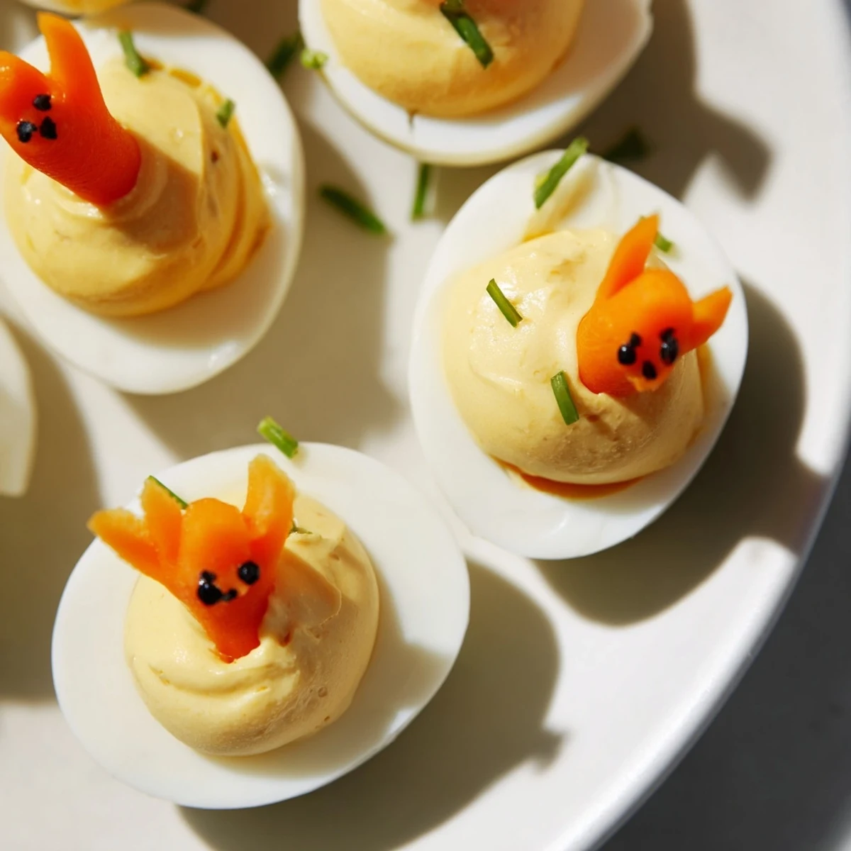 Chick & Duckling Snacks: Playful, yellow egg chicks and ducklings with veggie accents on a platter.