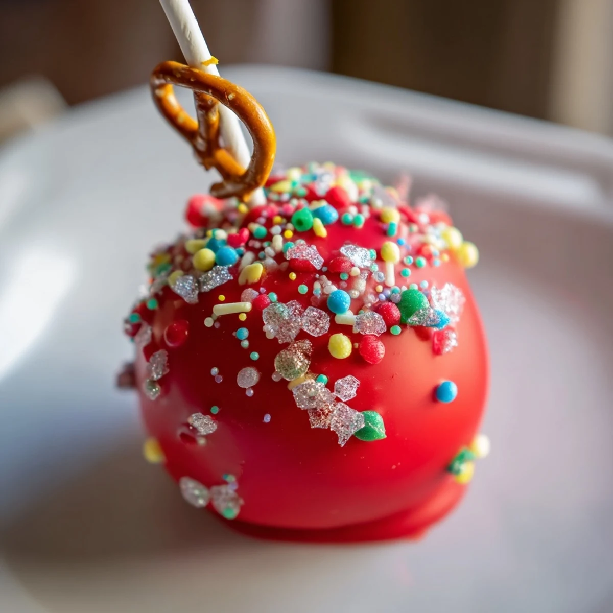 Ornament Ball Cake Pop Display: Colorful cake pops dipped in melted chocolate, ready for a holiday spread.
