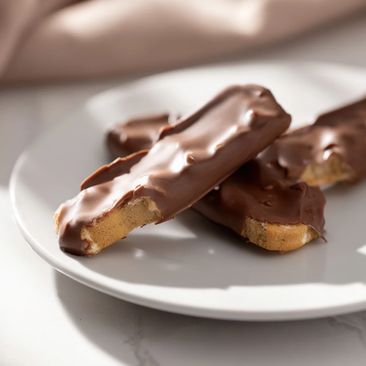 Freshly baked Simple Cookies: Vanilla Wafers, half-dipped in melted chocolate, ready to savor.