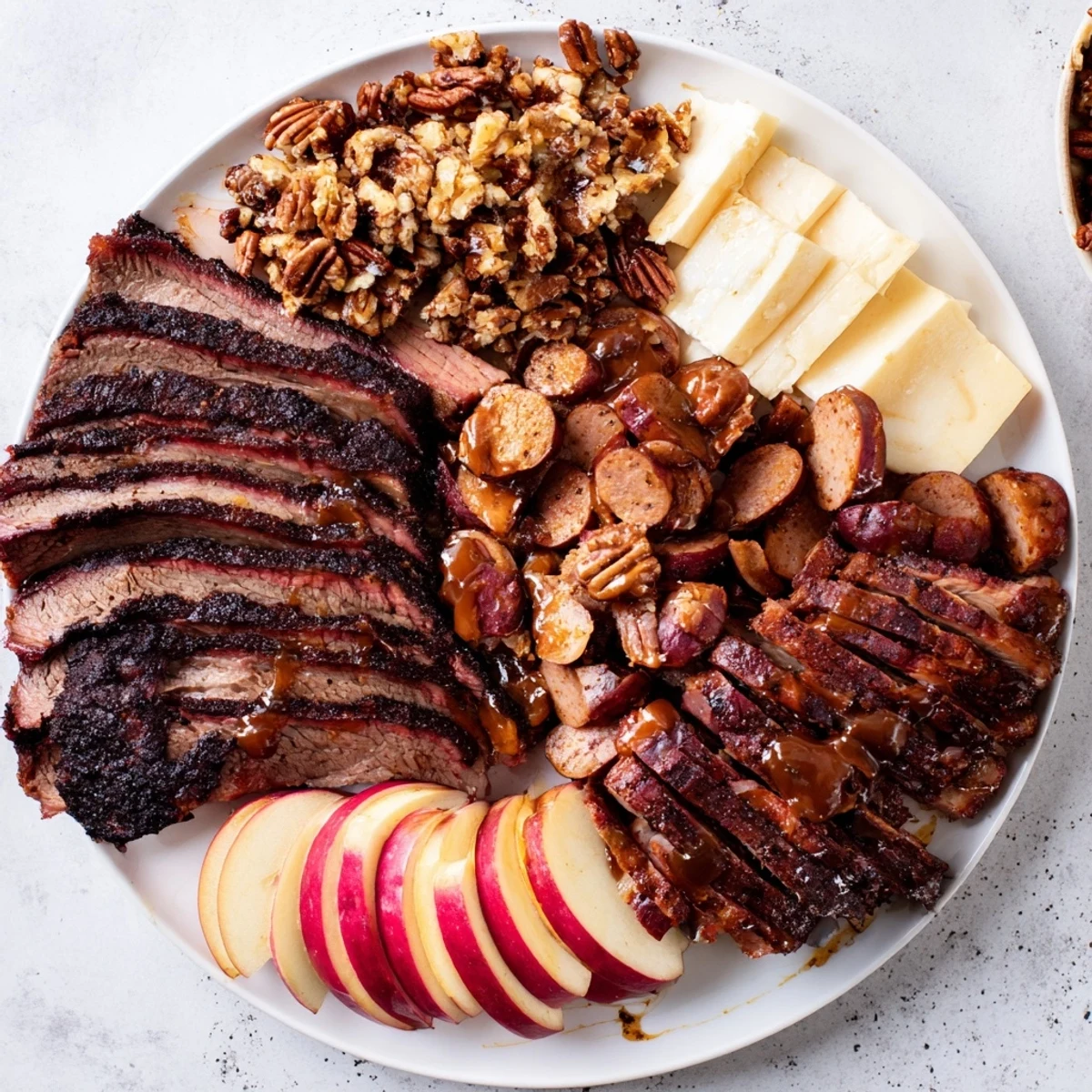 This delicious Smoky BBQ & Bourbon Companion features tender brisket, rich cheeses, and candied pecans galore.