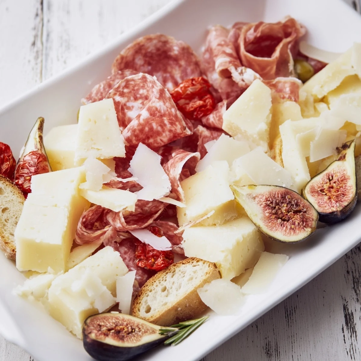 This Rustic Italian Farmhouse Board showcases colorful Italian ingredients, enticing taste buds with fresh flavors and textures.