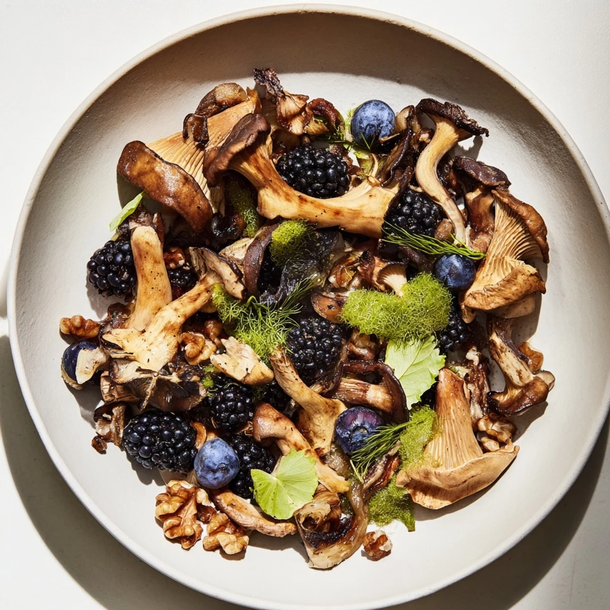 Fresh blackberries and blueberries accent the delicious Northwest Forest Forager featuring wild mushrooms and toasted hazelnuts.