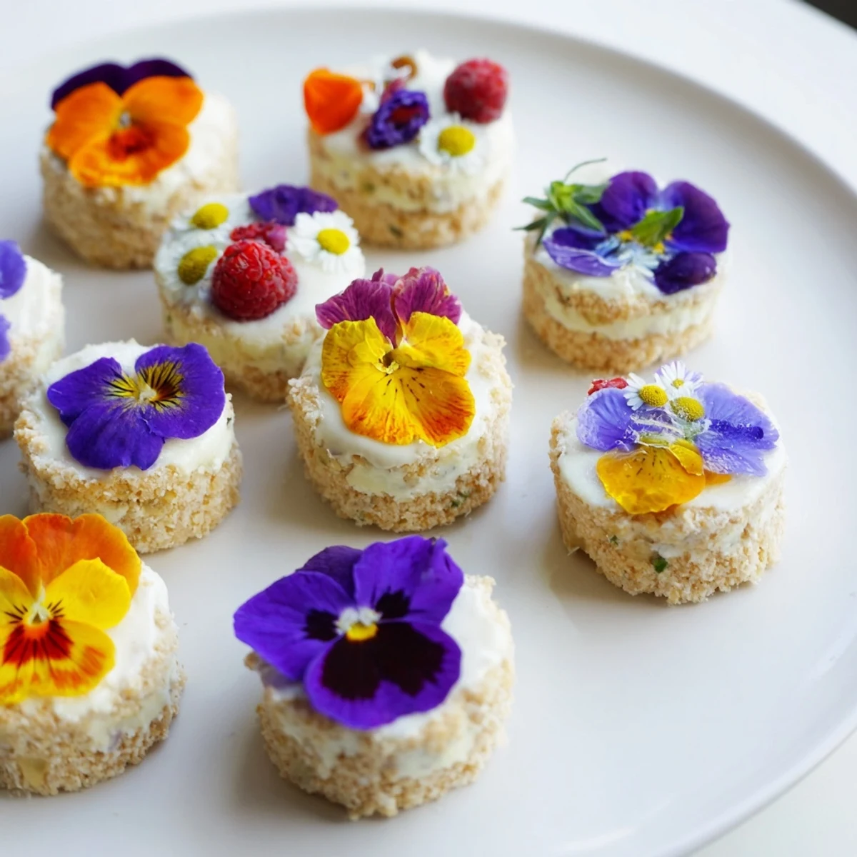 Delicate shortbread cookies adorned with edible flowers star on this Spring Flower Dessert Tray.