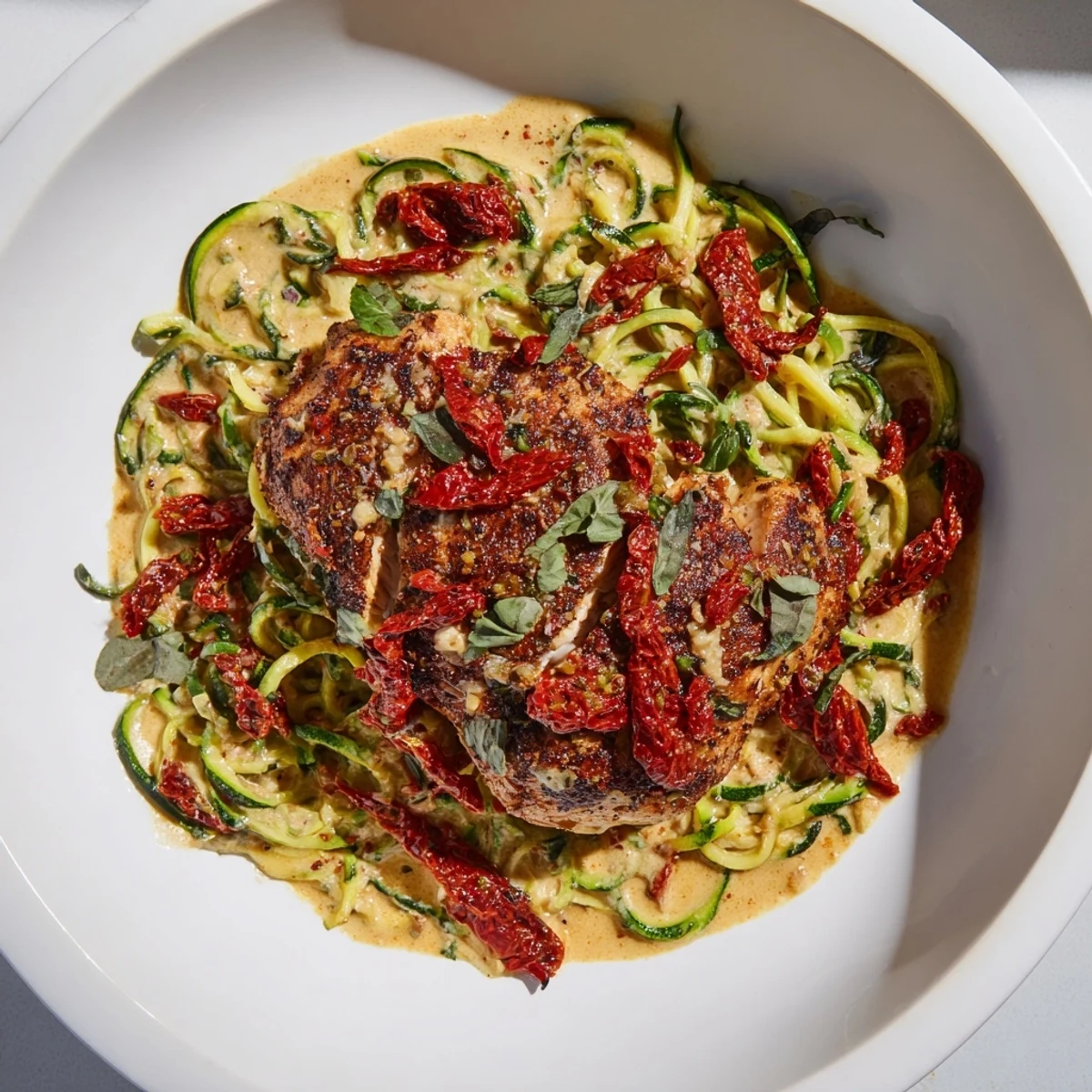 Golden-seared chicken breasts smothered in a rich, creamy sauce, served with delicate Marry Me Chicken Zoodles.