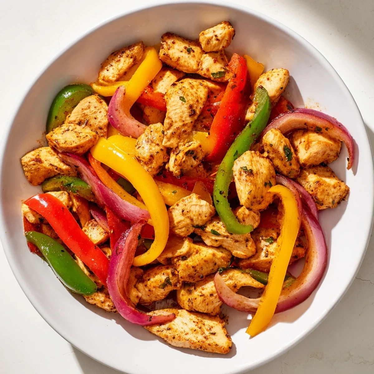 Sheet-Pan Chicken Fajitas on a sheet, showcasing colorful peppers ready for serving.