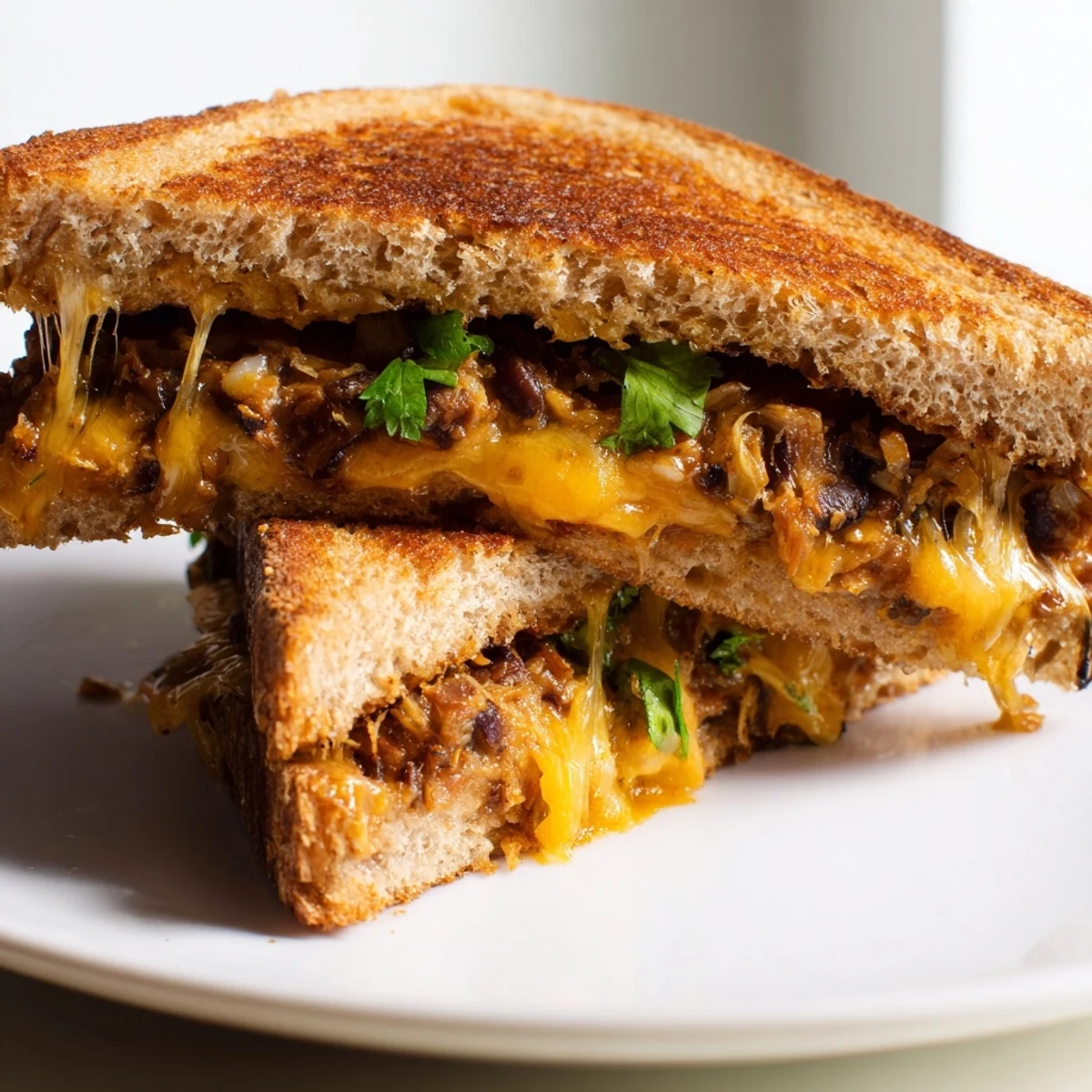 Golden, melty Black Bean Grilled Cheese with oozing cheese and a crispy, toasted bread.