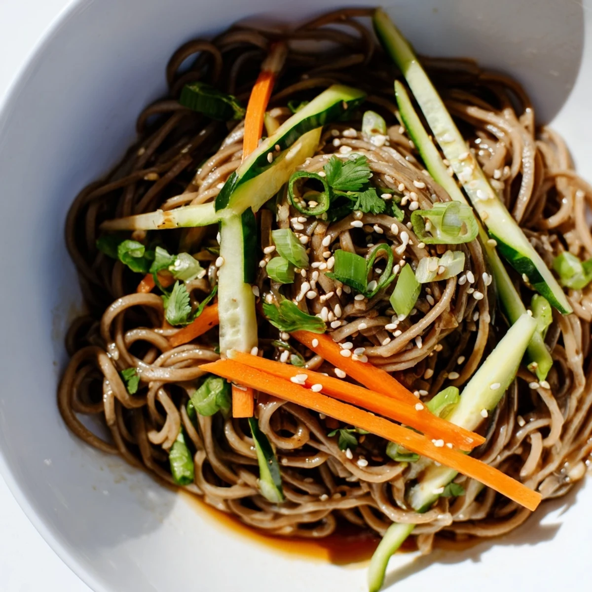 Chilled Noodle Lunch Cups filled with colorful julienned vegetables and glistening sauce, ready to serve.