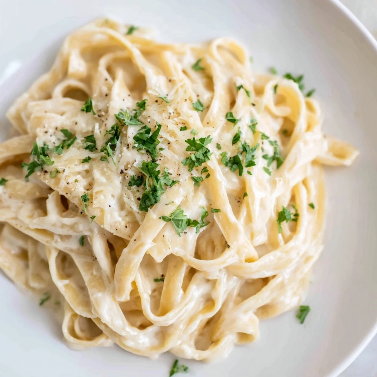 Creamy cottage cheese Alfredo sauce, ready to be tossed with pasta, looks absolutely divine.