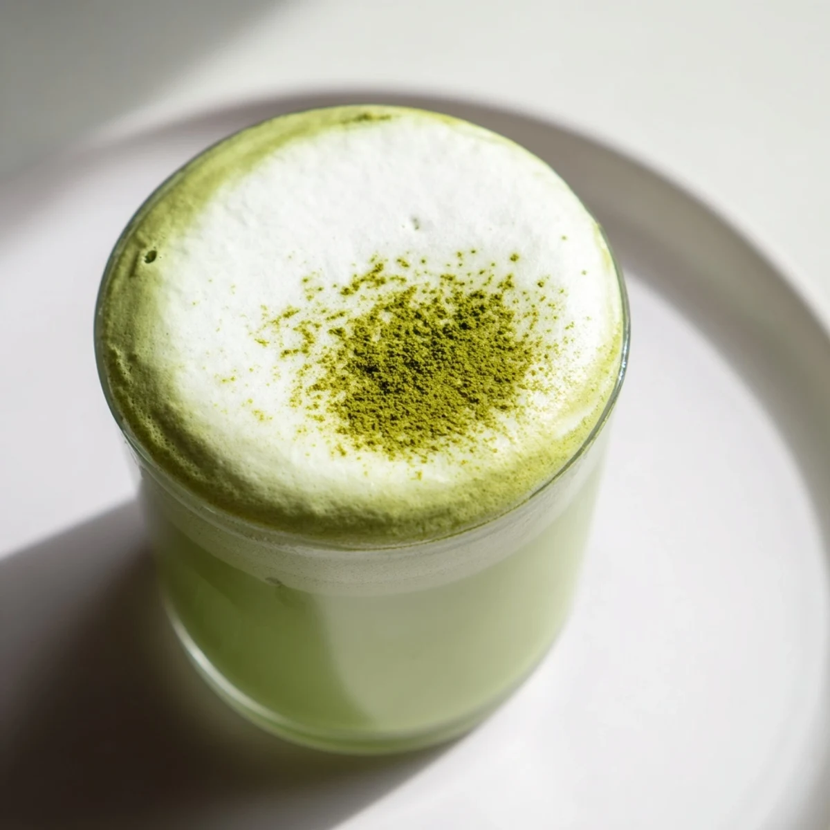 Enjoy a refreshing, homemade creamy matcha latte, perfectly blended and topped with airy foam.
