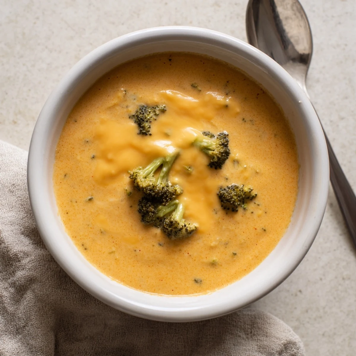 A rich Broccoli Cheddar Soup recipe features pureed green vegetables and melted sharp cheddar, served with crusty bread.