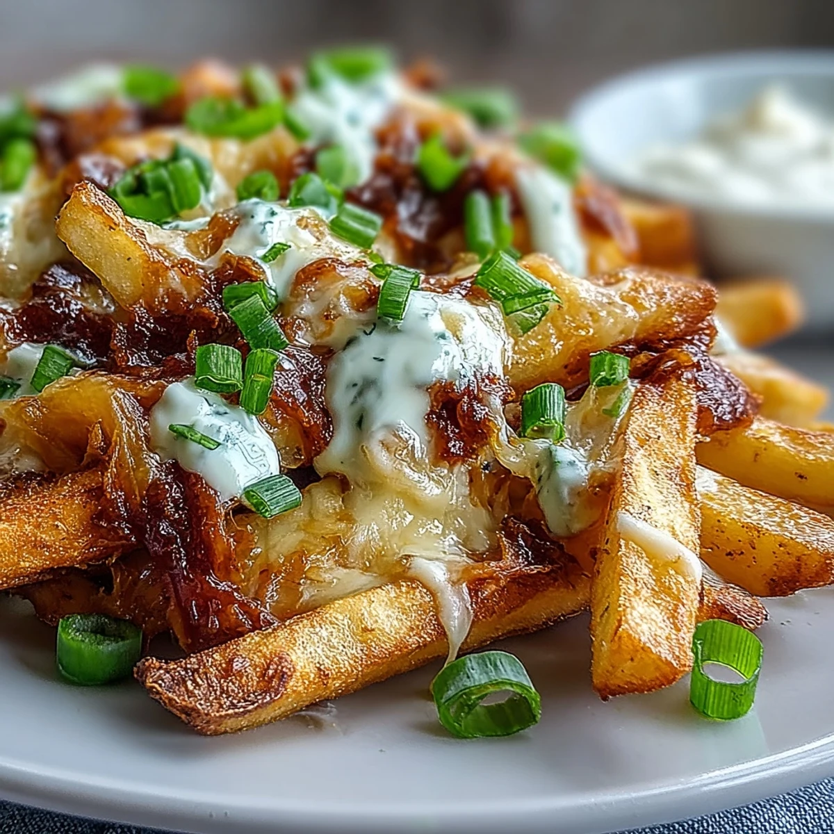Golden, crispy baked fries tossed in smoky BBQ seasoning and smothered in melted cheddar cheese for Cheesy BBQ Fries with Ranch Dip.