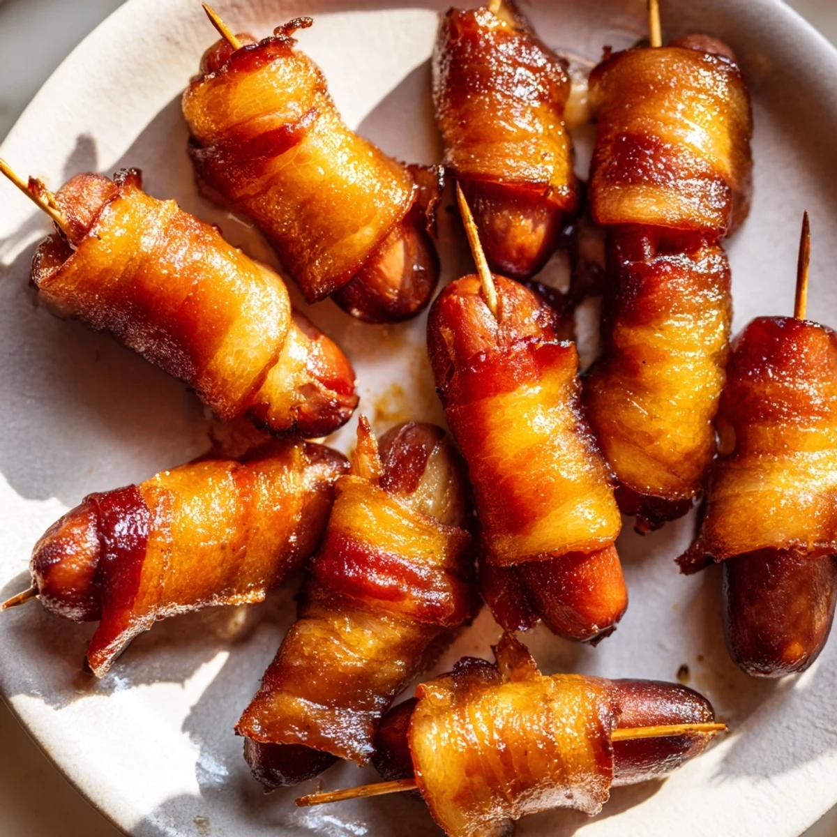Golden-brown bacon wraps savory cocktail smokies in this easy 3-Ingredient Bacon-Wrapped Smokies recipe.