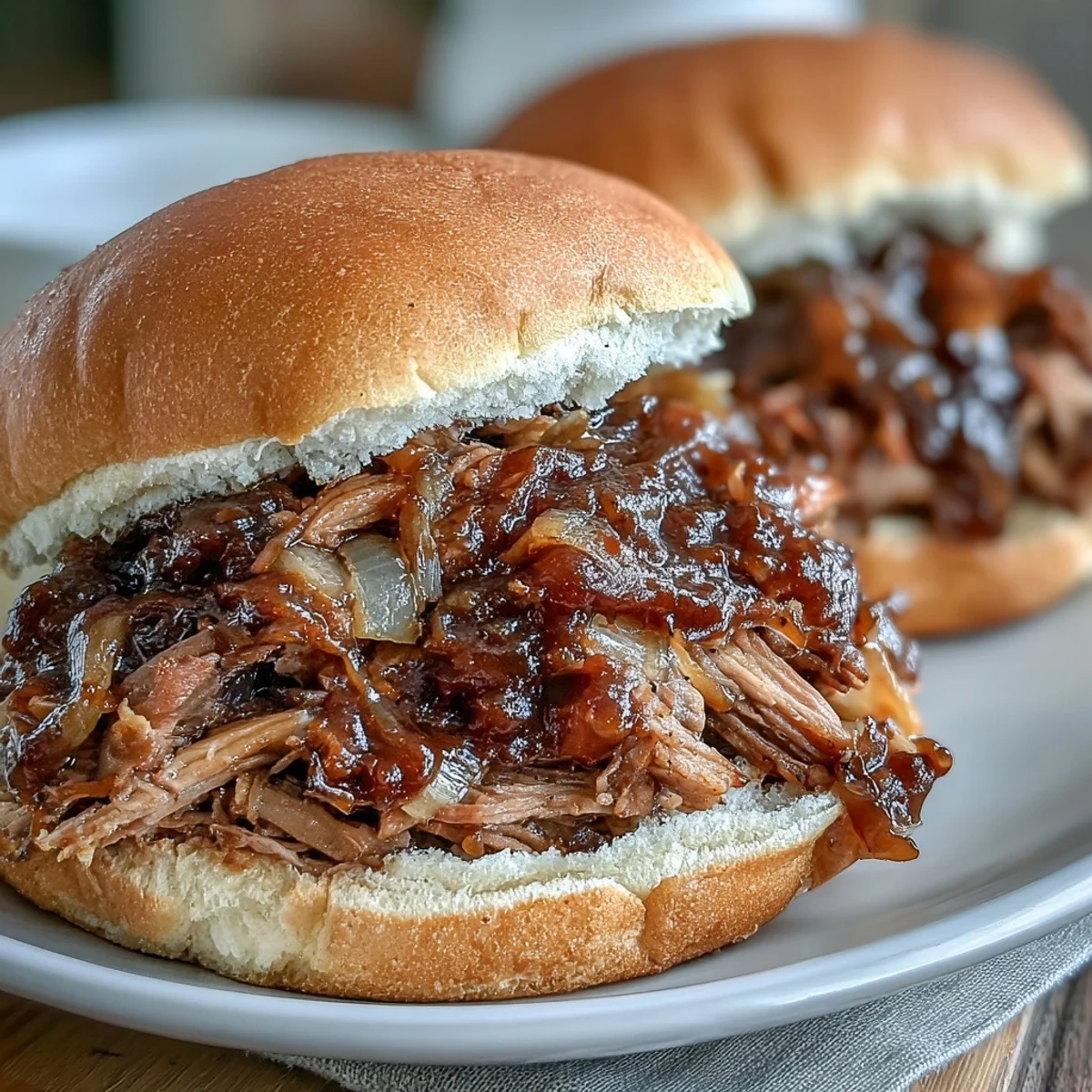 Tender homemade pulled pork with apple cider notes, served hot with a side of coleslaw.