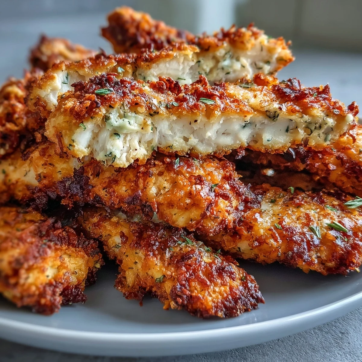 Golden, crispy Air Fryer Chicken Strips with a tender interior, served hot with a side of marinara dipping sauce.