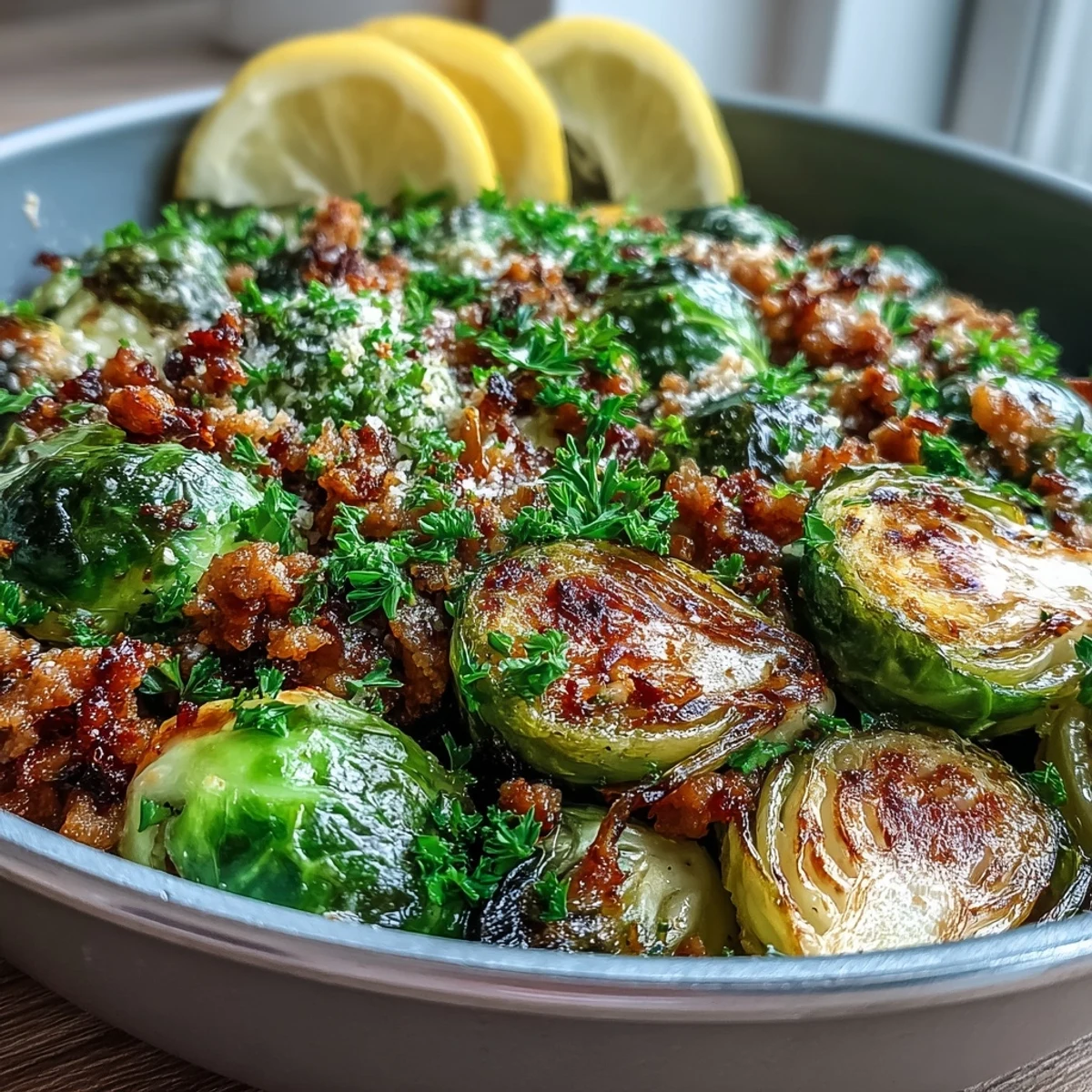 Hearty, high-protein Brussels sprouts and ground turkey skillet topped with melty Parmesan and parsley, served beside fluffy quinoa or crusty bread.