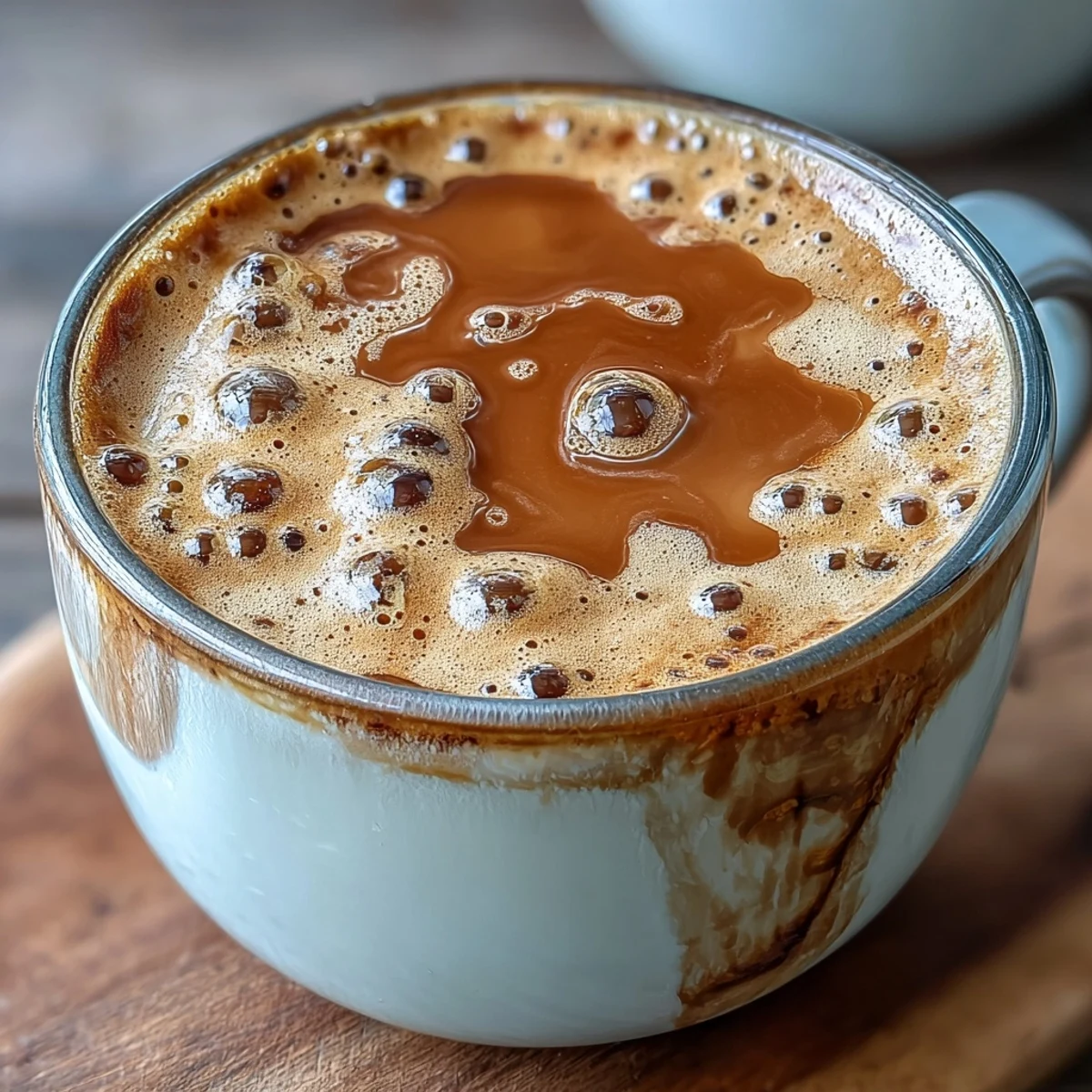 Creamy Hojicha Macchiato in a glass mug, showcasing roasted tea color and a latte foam swirl.