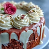 A stunning pink rosé velvet cake with shimmering gold drip, perfect for celebrations.