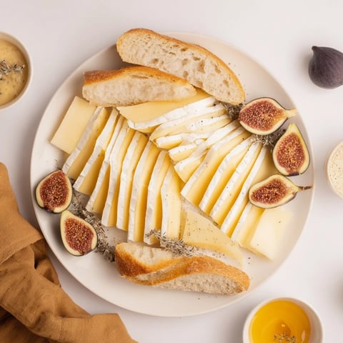 Artisan baguettes and cheese star in this French Bistro Elegance platter, ready to serve.