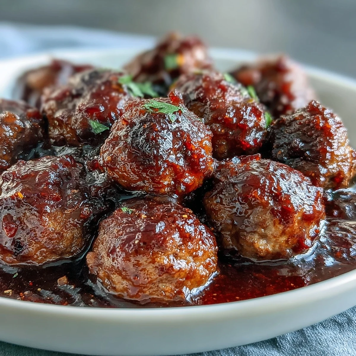 Golden Grape Jelly and Chili Sauce Meatballs glistening in a slow cooker, slow-simmered in a sweet and tangy red sauce for a party appetizer.