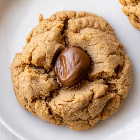 Close-up of freshly baked 3-Ingredient Peanut Butter Blossoms, showing delightful cracks and a chocolate finish.