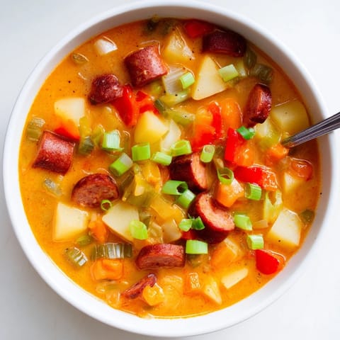 Warm and comforting Slow Cooker Cajun Potato Soup, perfect for a chilly evening with crusty bread.