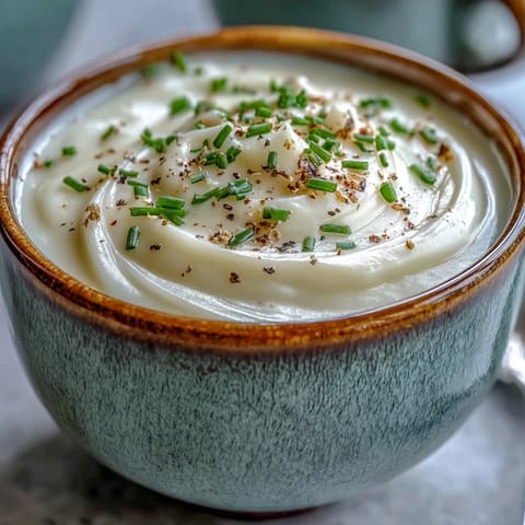 A cozy bowl of Cream of Potato Soup with melted cheddar cheese and crispy bacon crumbles.