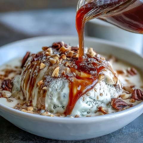 Japanese Hojicha Affogato with roasted tea and vanilla ice cream.