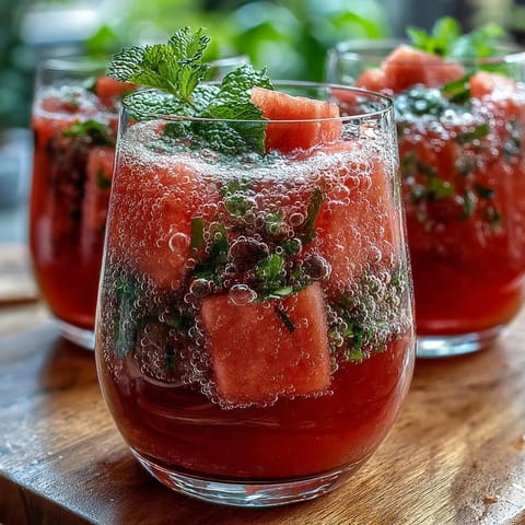 Refreshing Watermelon Lime Sparkling Punch served over ice with mint garnish and lime wedges.