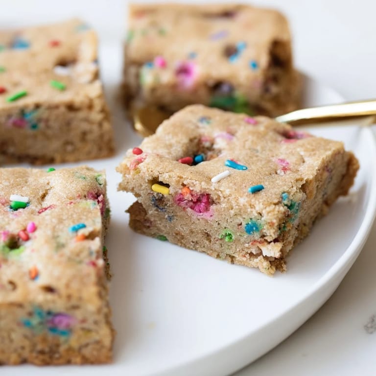 Freshly baked chai spiced funfetti cookie bars, soft and chewy, perfect for dessert.