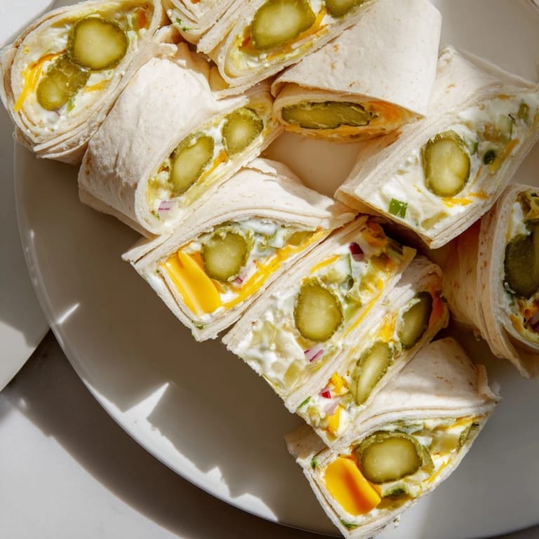 Tangy Pickle-in-a-Blanket appetizer served chilled, perfect for festive gatherings.  