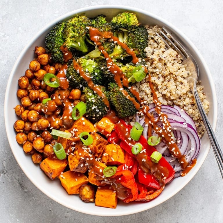 Colorful grain bowls featuring miso-butter and gochujang-maple sauces, perfect for meal prep.  
