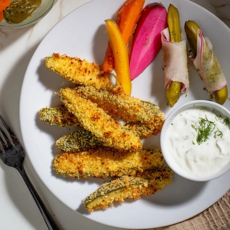 Tasty pickled-wrapped bites paired with crunchy fried pickles for true pickle enthusiasts.