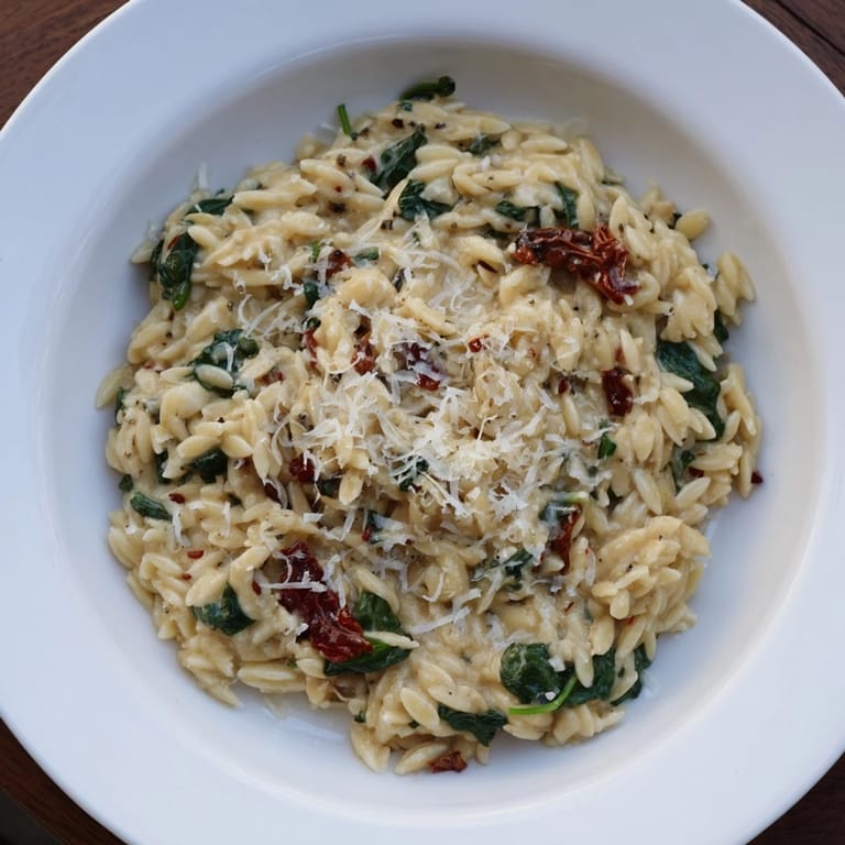 Enjoy a hearty vegetarian Creamy Tuscan Orzo Bowl; a delicious Italian-inspired pasta dish.