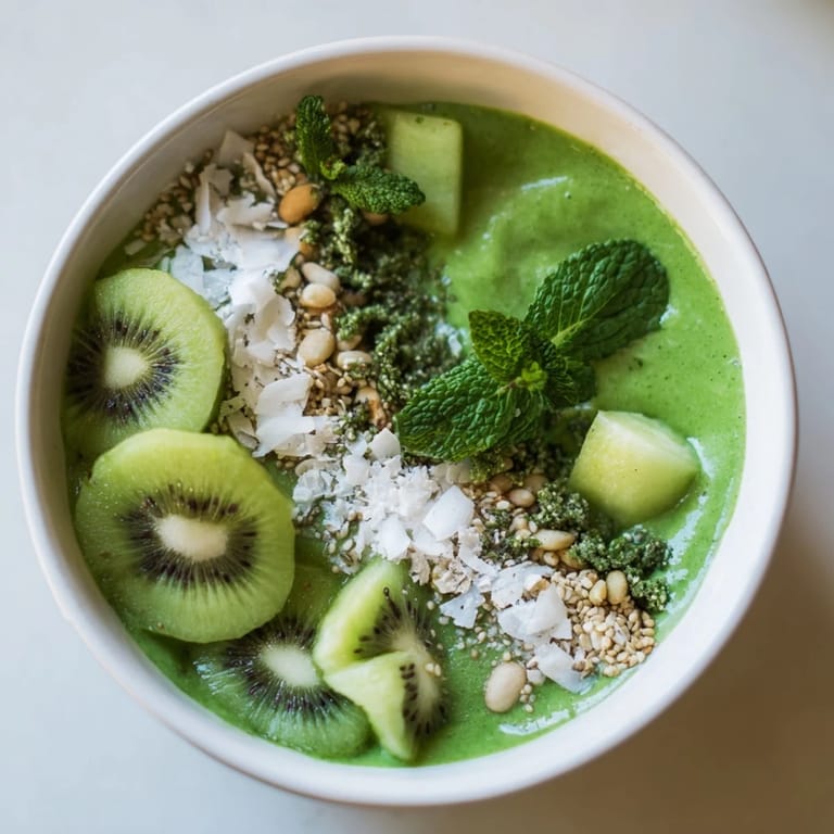 This beautiful Green Smoothie Bowl features fresh fruit and veggies in a healthy, easy recipe.