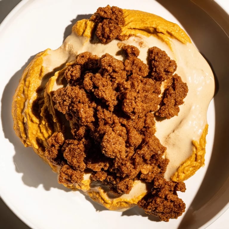 Close-up of a delightful pumpkin crisp, perfect for a cozy fall gathering with loved ones.