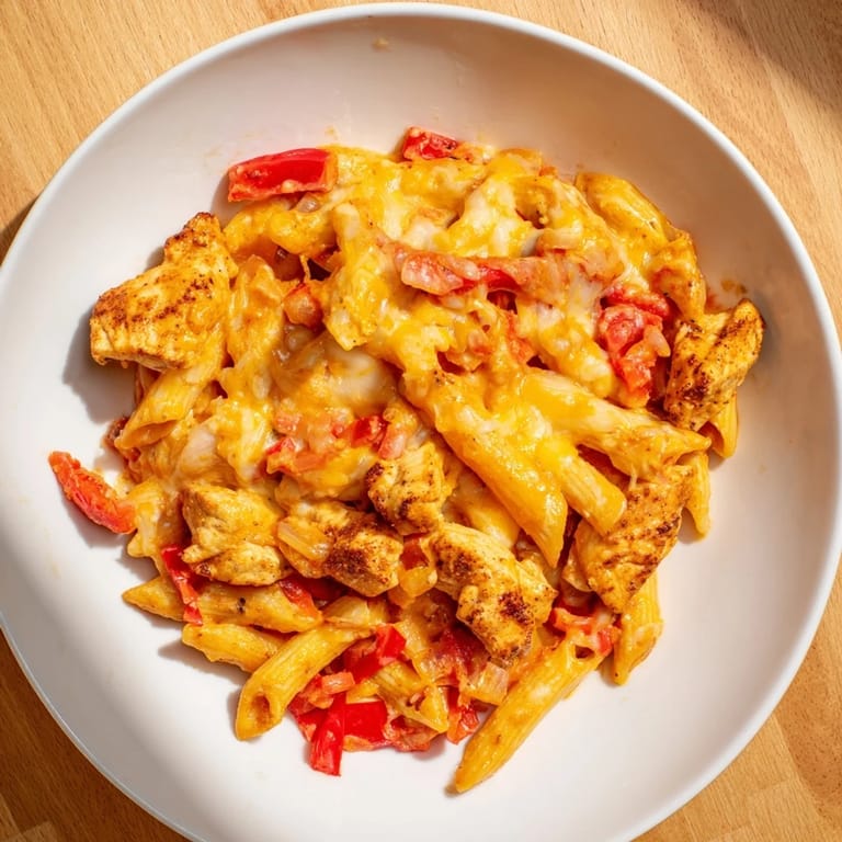 Golden, cheesy Baked Salsa Chicken Pasta garnished with fresh cilantro; a comforting, family dinner.