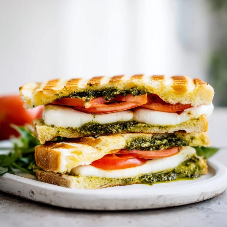 The perfect, melty Caprese Pesto Panini-Style Grilled Cheese, a delicious Italian-inspired sandwich.