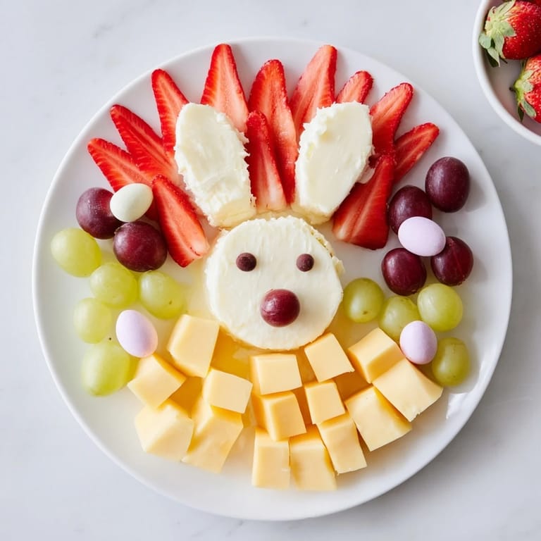 Beautiful Bunny Ears Easter Board featuring fresh vegetables, crackers, and colorful Easter candies for a quick snack.