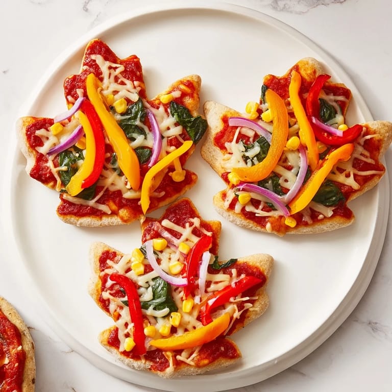 These adorable, cheesy Fall Foliage Maple Leaf Mini Pizzas are perfect for an autumn-themed party.