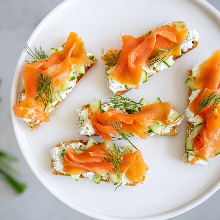 Close-up of elegant Étoiles Filantes Assiette de Fin dAnnée appetizer starring flaky pastry, salmon, and cucumber slices.